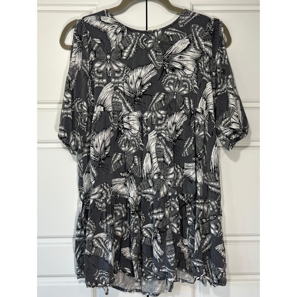 Crazy 8 Girls Gray Black White Butterfly Cold Shoulder Tiered Dress Size L 10-12
